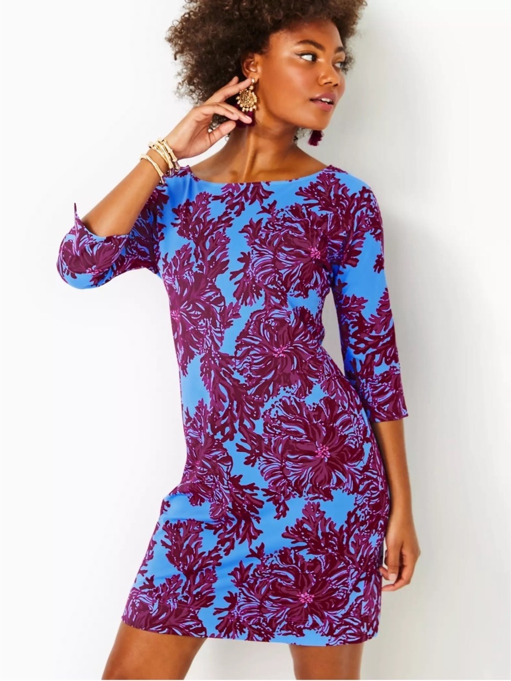 NWT Lilly Pulitzer Braedyn UPF 50+ Abacoa Blue Dress with Purple Floral Pattern